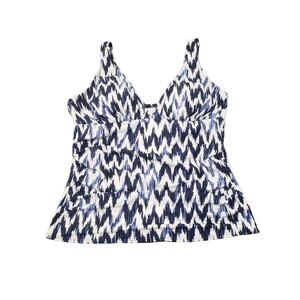 Paradise Bay Blue & White Geo Print Tankini Bikini Swim Suit Top | Size 14